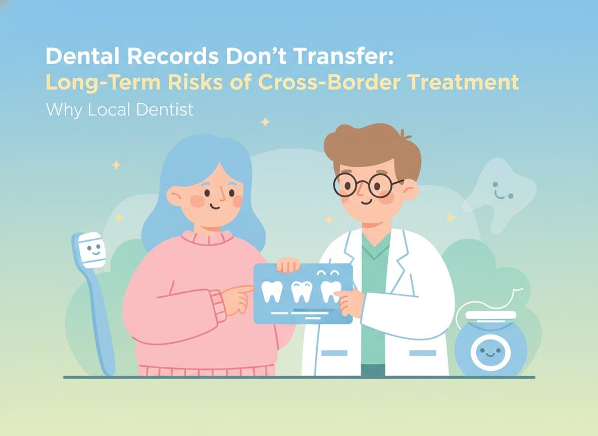 Cartoon dentist puzzling over an X-ray without any prior treatment notes